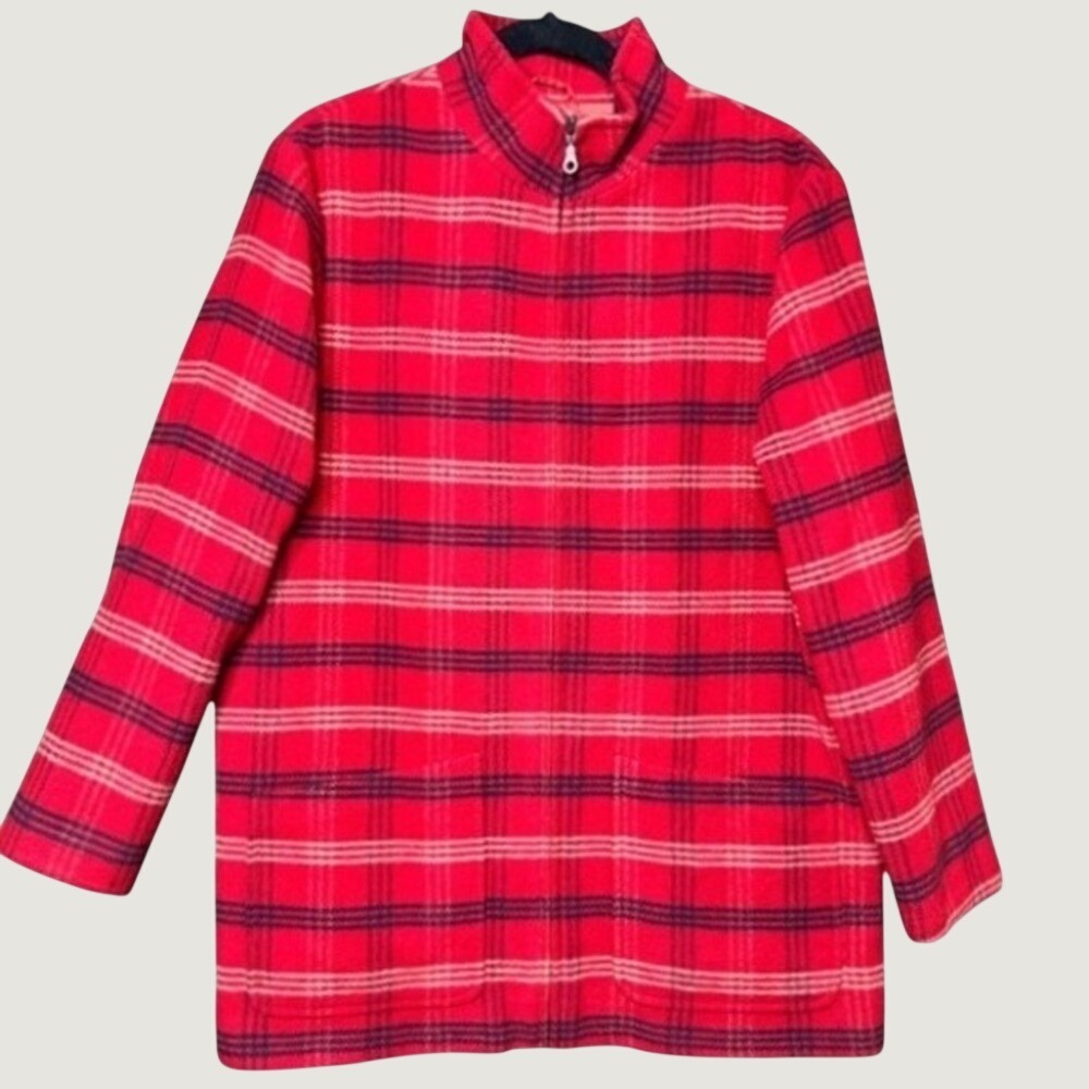 Vtg Plaid Wool Blend Zip Front Jacket Women M Black Red Lined Imagio Turkey Made